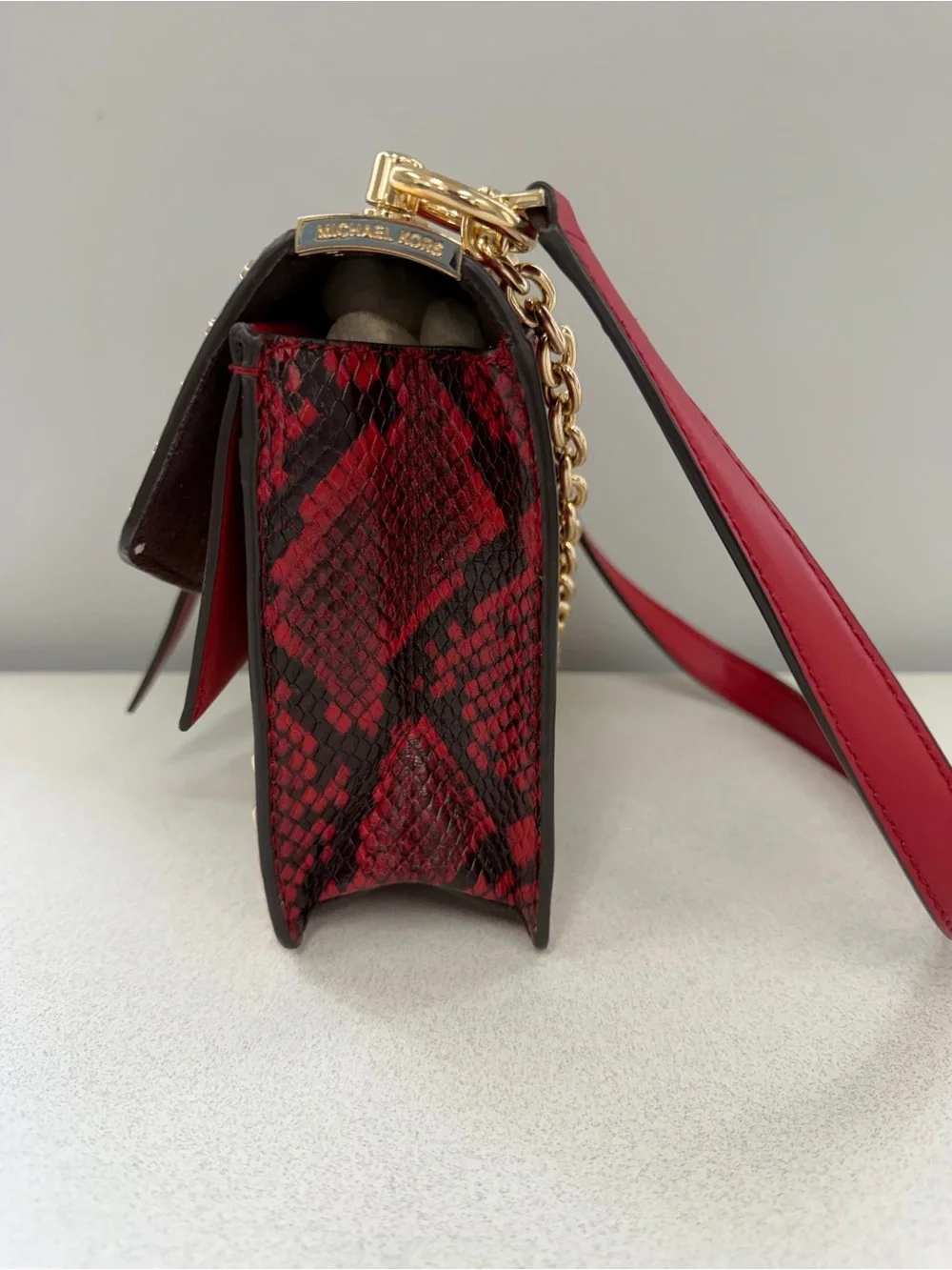 Michael Kors Greenwich Small Studded Snake-Embossed Leather Crossbody